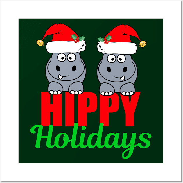 Cute Hippo Holiday Funny Christmas Wall Art by epiclovedesigns